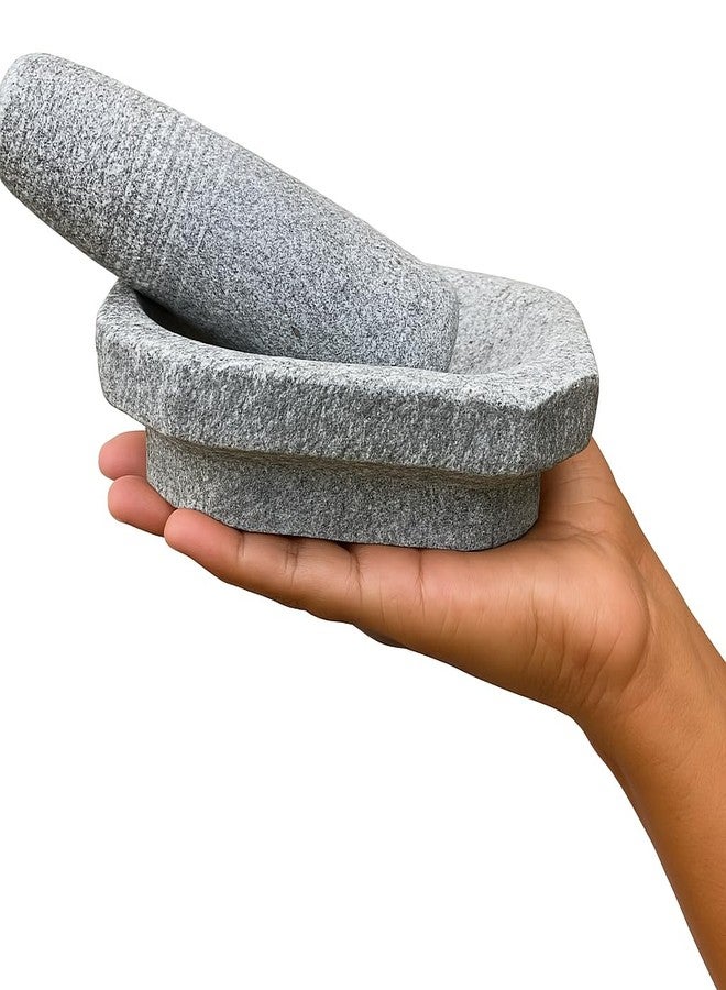 EZAHK Kalvam Stoneware Mortar and Pestle Set,Masher, Khalbatta, Kharal, Musal,for Kitchen, Home, Herbs and Spices (6 inch Grey,Small Size) - Image 1